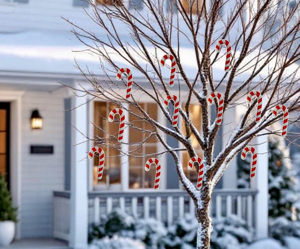 Christmas Tree Yard Decorations - Outdoor Hanging Candy Cane Flat Ornaments