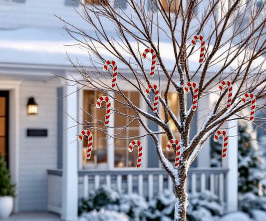 Christmas Tree Yard Decorations - Outdoor Hanging Candy Cane Flat Ornaments