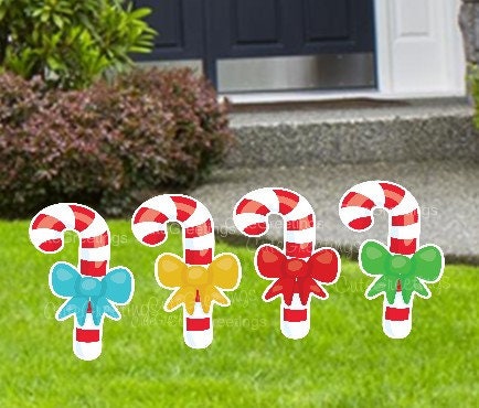 Personalized Christmas Candy Cane Yard Sign Decor with Stakes