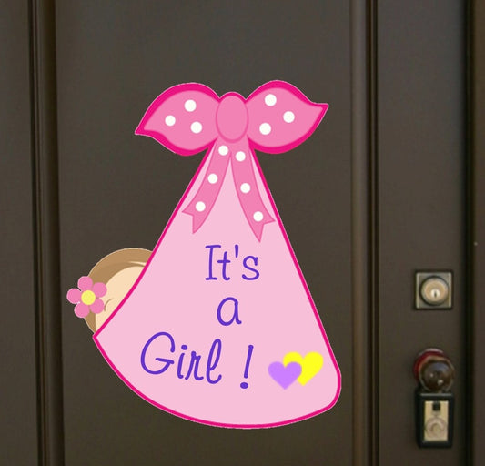 Stork Baby Announcement Sign: It's a Girl or Boy Door Hanger, Welcome Home Newborn Gift