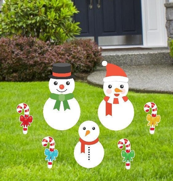 Snowman Family Christmas Yard Signs: Holiday Lawn Decoration Set