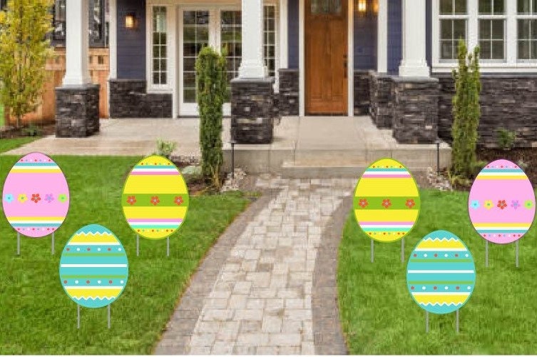 Easter Egg Yard Signs: Spring Lawn Decor, Set of 6
