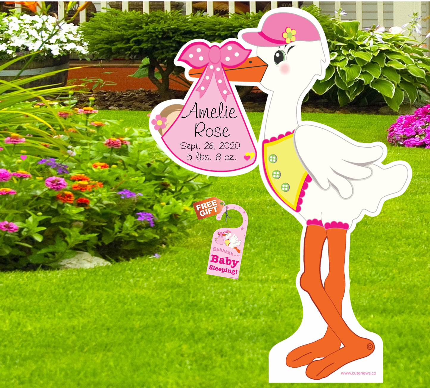 Welcome Home Baby Yard Stork Sign, Custom Birth Stats It's a Girl, Boy Stork Announcement, Personalized Newborn Arrival Decoration 4 ft tall