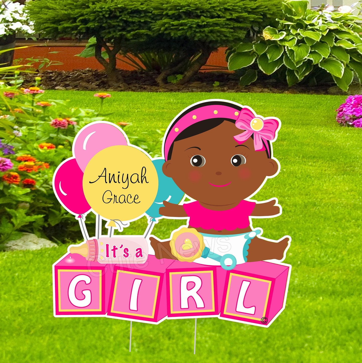 Welcome Home Baby Girl Yard Sign: Building Block Theme Decor