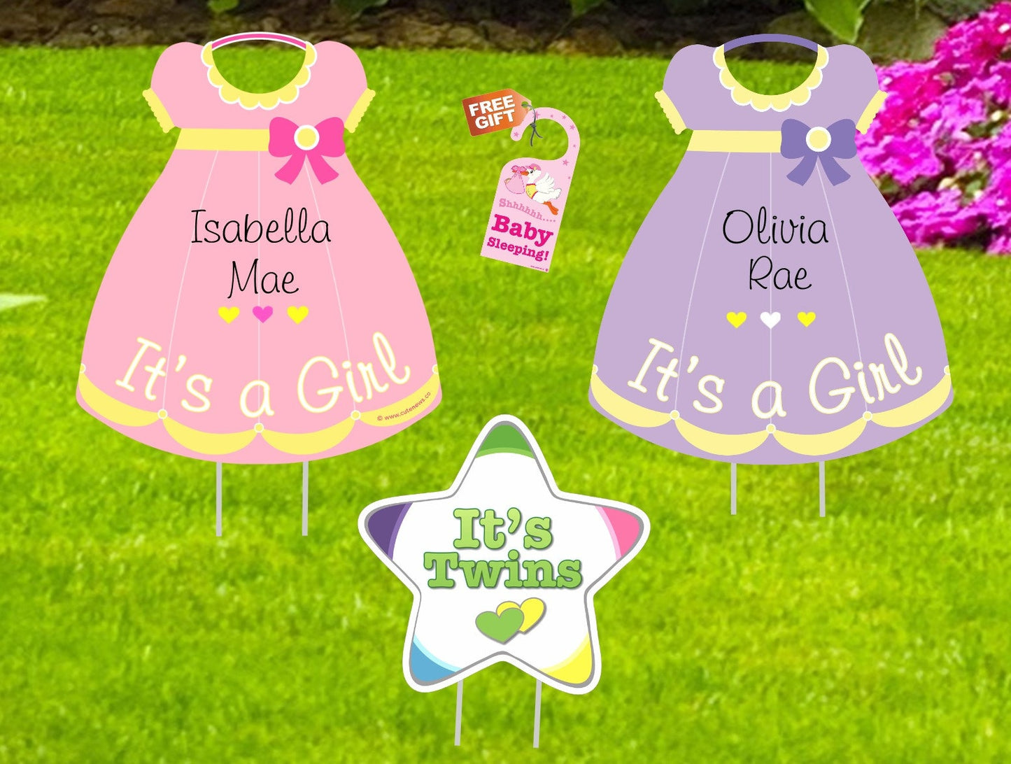 Welcome New Baby Its Twins Yard Sign, Custom Name Gifts for Mom, Personalized Lawn Birth Announcement Cards, Newborn Girl Arrival Decoration