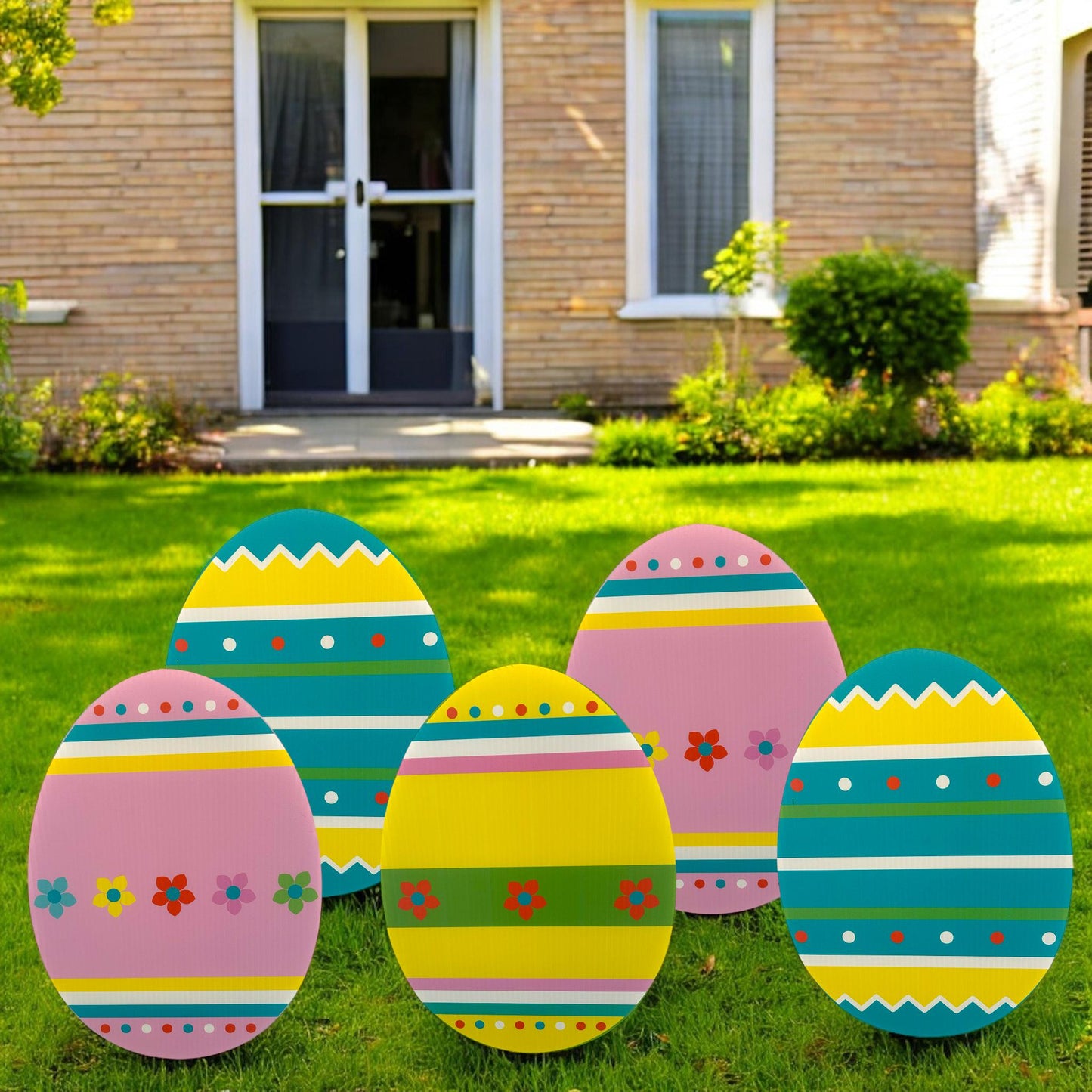 Easter Egg Yard Signs: Spring Outdoor Lawn Decor - Set of 6