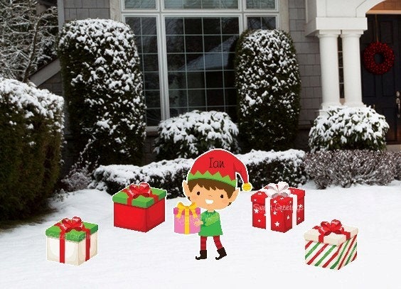 Personalized Christmas Elf Yard Sign Set: Holiday Lawn Ornament - Outdoor Decor