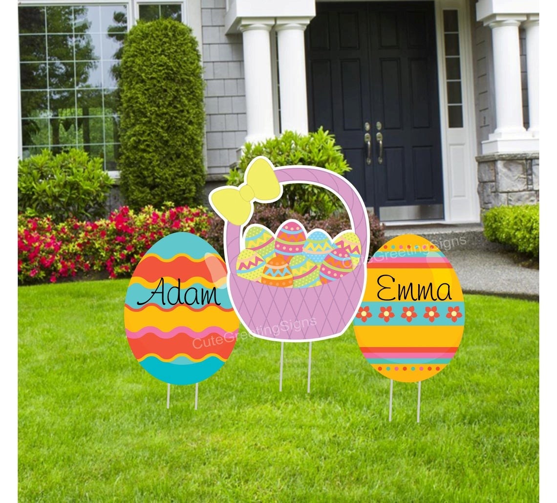 Easter Egg Yard Sign Set: Outdoor Holiday Lawn Decor