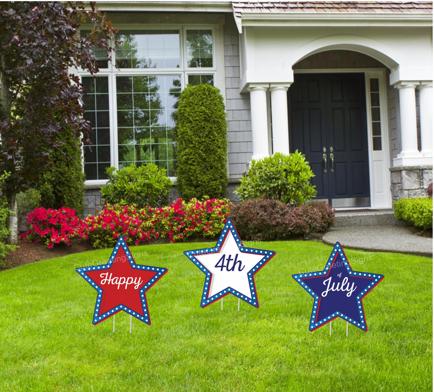 Personalized Patriotic Star Yard Signs: 4th of July Outdoor Decor - Set of 3