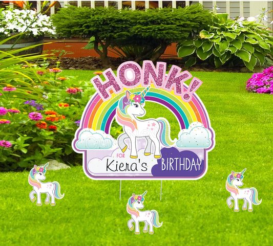 Personalized Unicorn Birthday Yard Sign: Rainbow Party Decor