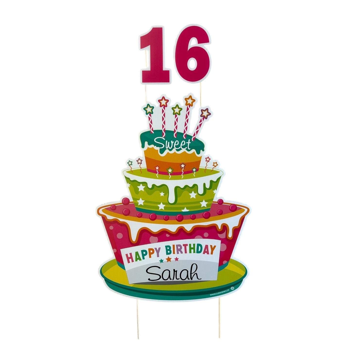 Personalized Sweet 16 Birthday Yard Sign: Cake Lawn Decoration