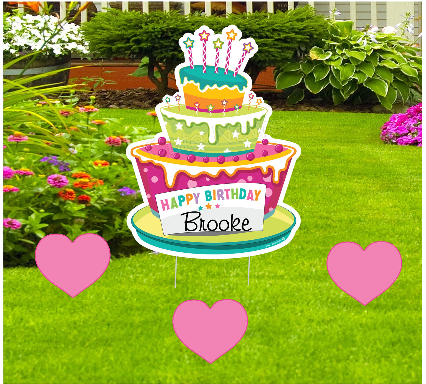 Personalized Birthday Yard Sign Kit: Cake & Hearts Lawn Decoration