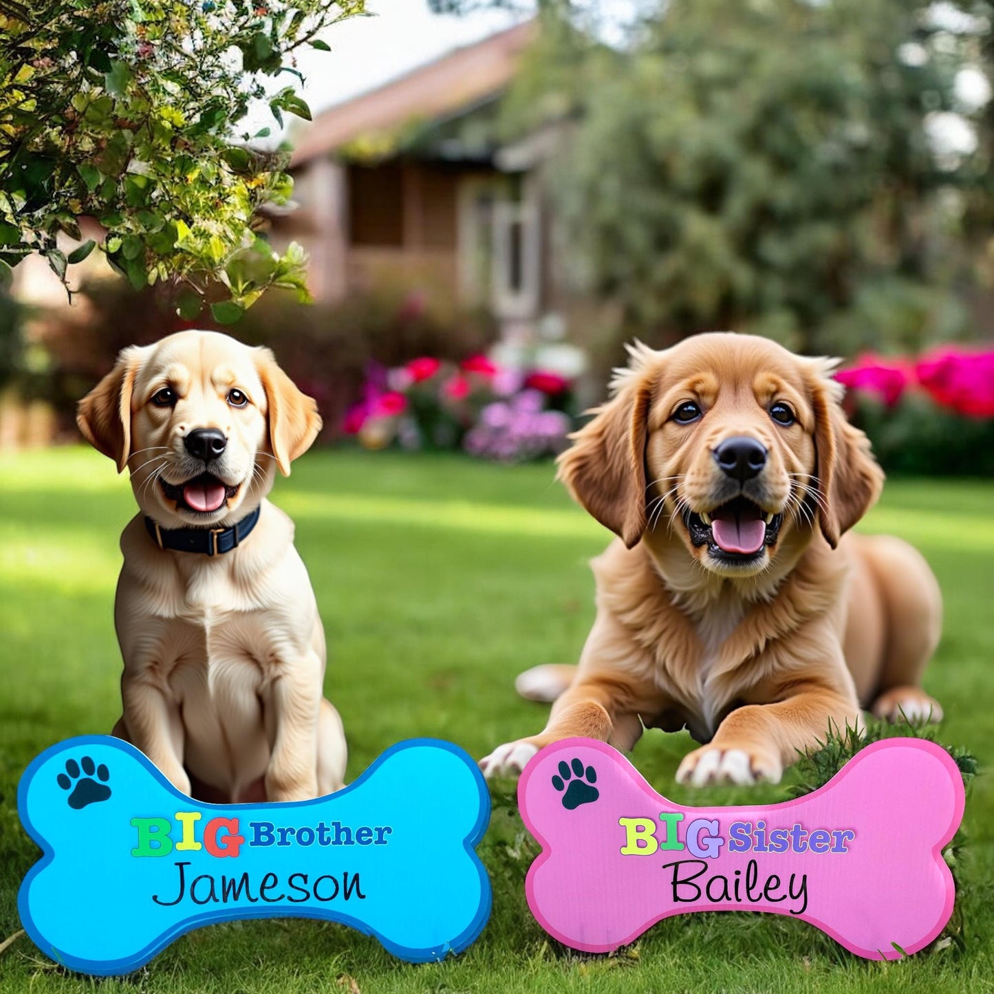 Personalized Stork Yard Sign: Baby Announcement with Sibling Star