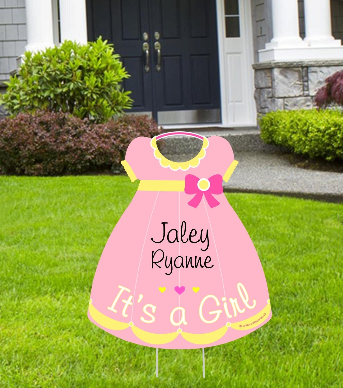 It's A Girl Yard Sign: Newborn Welcome Home, Outdoor Lawn Decor - Birth Stats Pink Dress