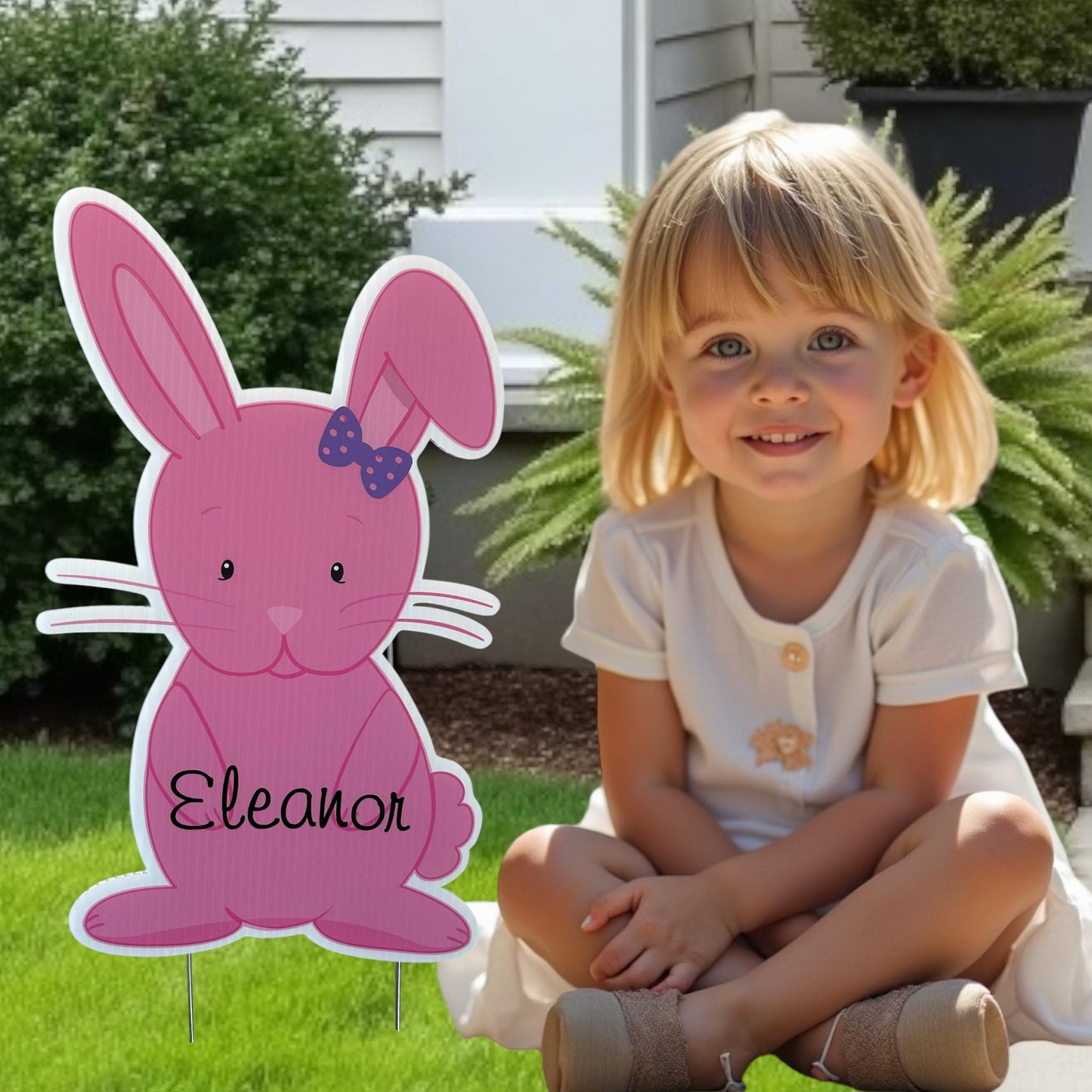 Easter Bunnies Outdoor Lawn Sign Set Personalized Name Baby Chicks Yard Celebration Art Cutout Custom Garden Card Decoration Grandma Gift