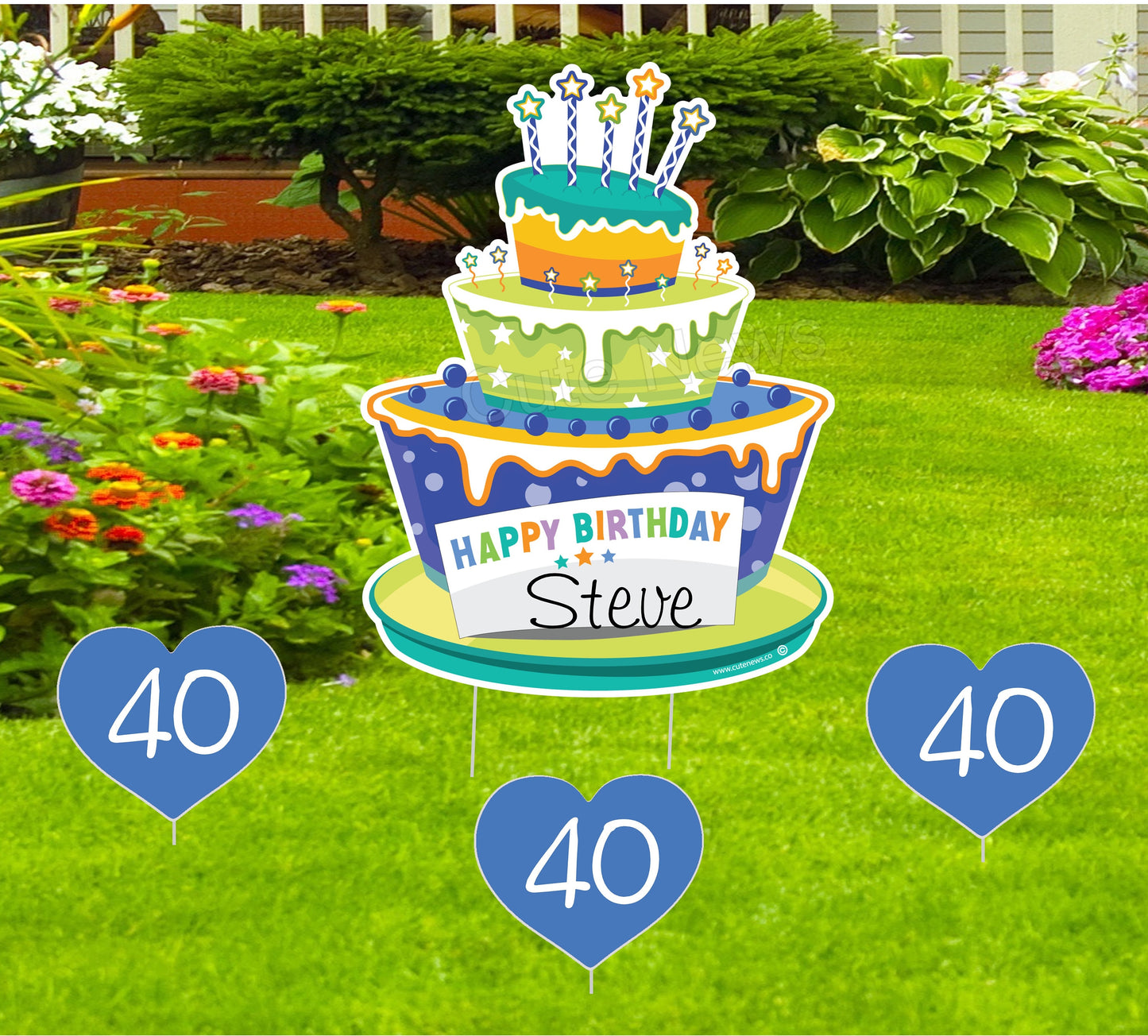 Personalized Birthday Cake Lawn Sign: Custom Name & Age Yard Decoration