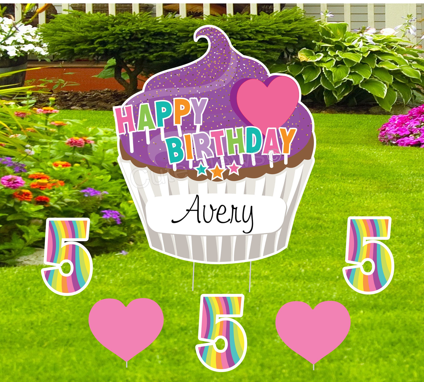 Personalized Cupcake Birthday Yard Sign: Outdoor Party Decor