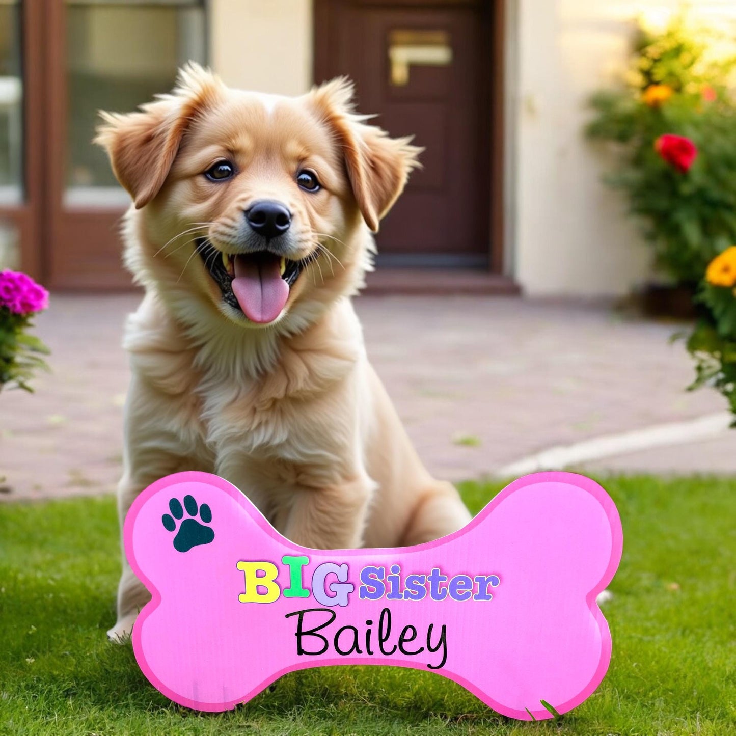 Personalized Big Sister Dog Bone Yard Sign: Sibling Announcement Gift