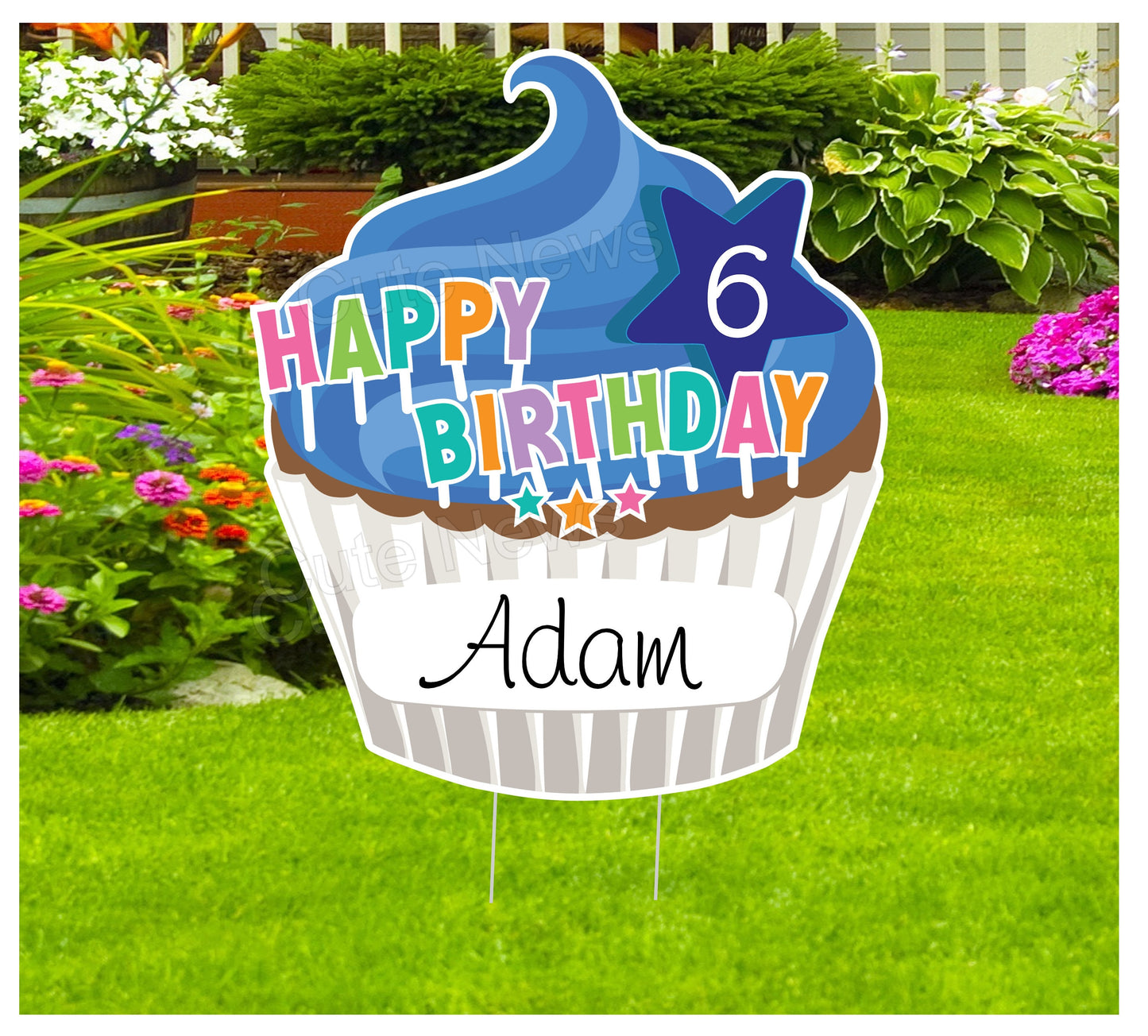 Personalized Cupcake Birthday Yard Sign: Outdoor Party Decor
