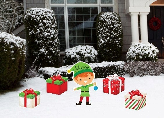 Personalized Christmas Elf Yard Sign Set: Holiday Lawn Ornament - Outdoor Decor