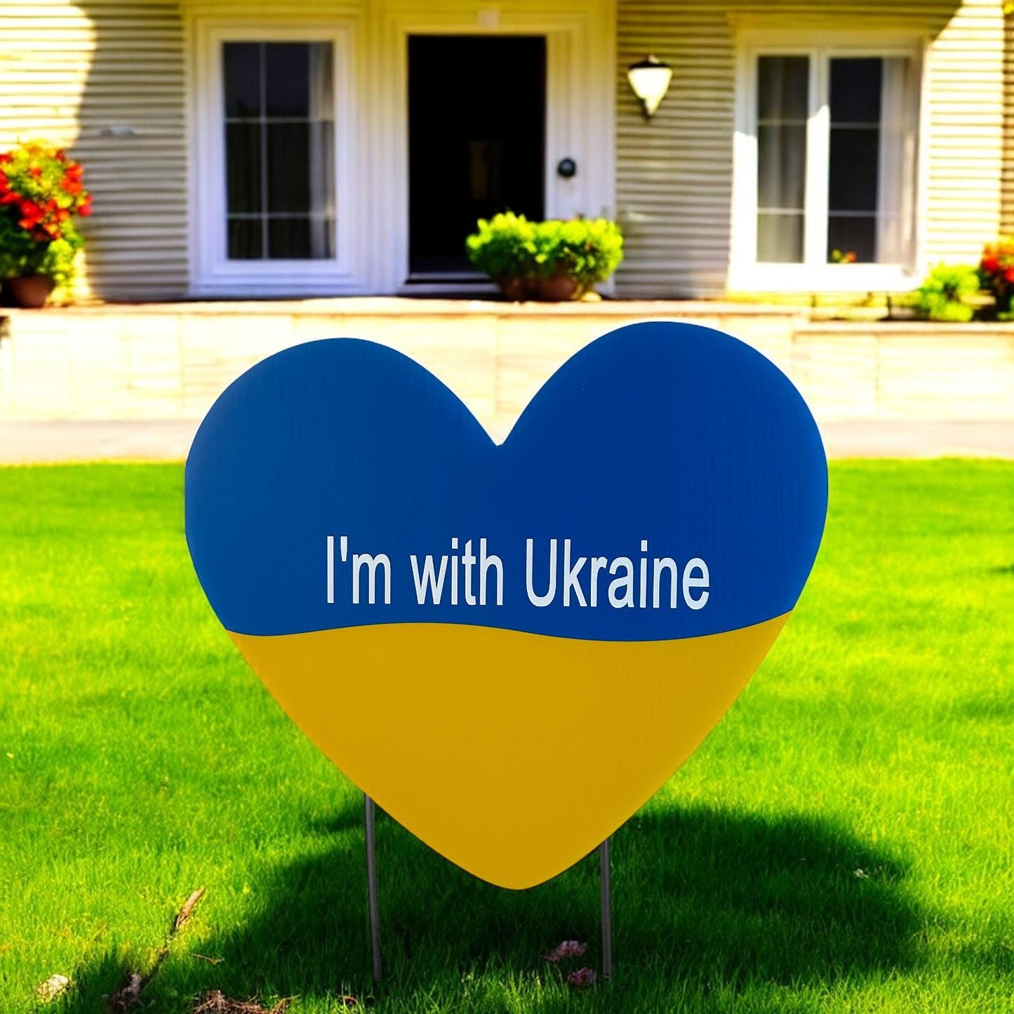 I am with Ukraine Yard Art, Patriotic Heart Flag Yard Sign, Blue, Yellow Lawn Decoration Card Cutout, Indoor/Outdoor Decor with Stakes, Gift