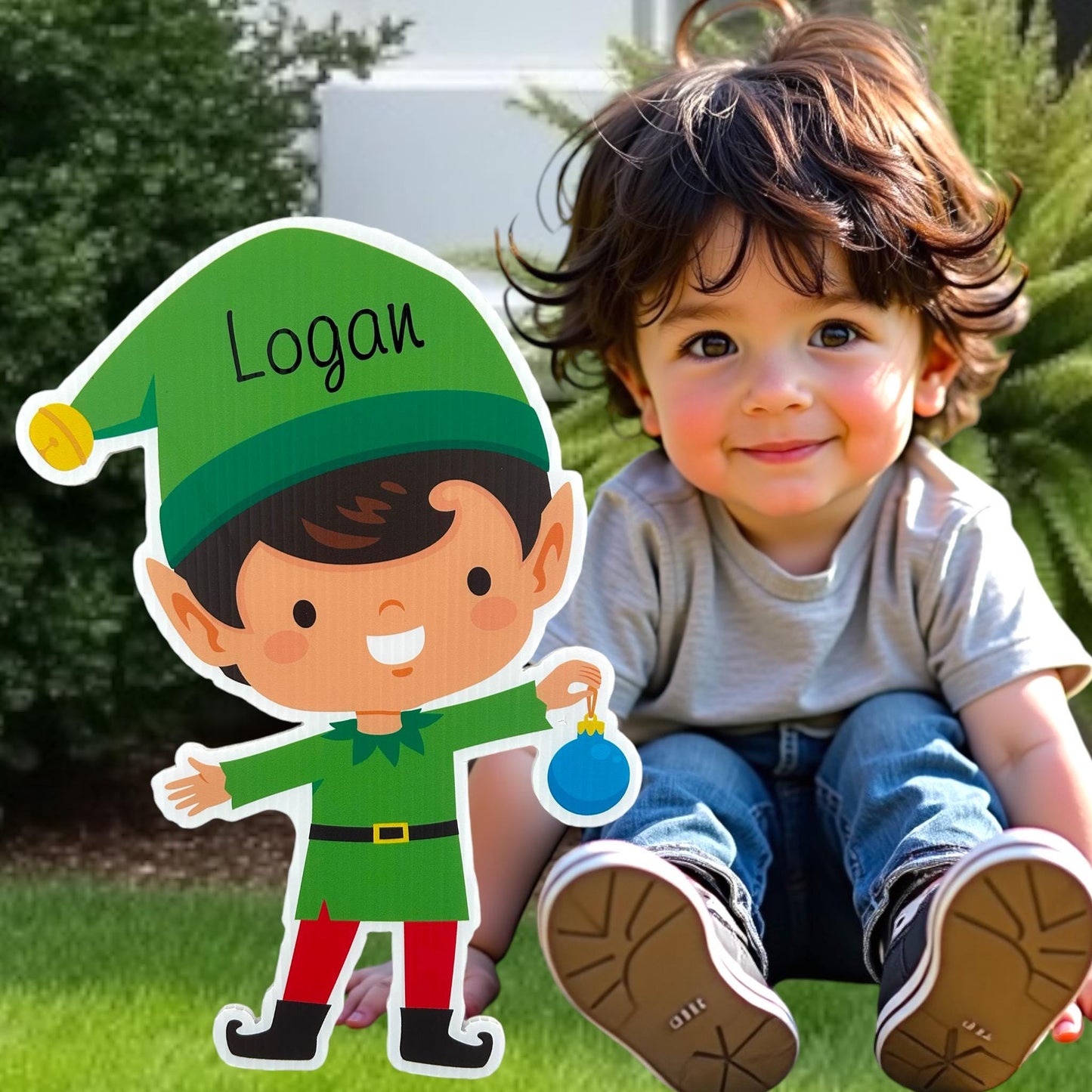 Personalized Christmas Elf Yard Sign: Holiday Lawn Decoration - Santa's Helper Lawn Card