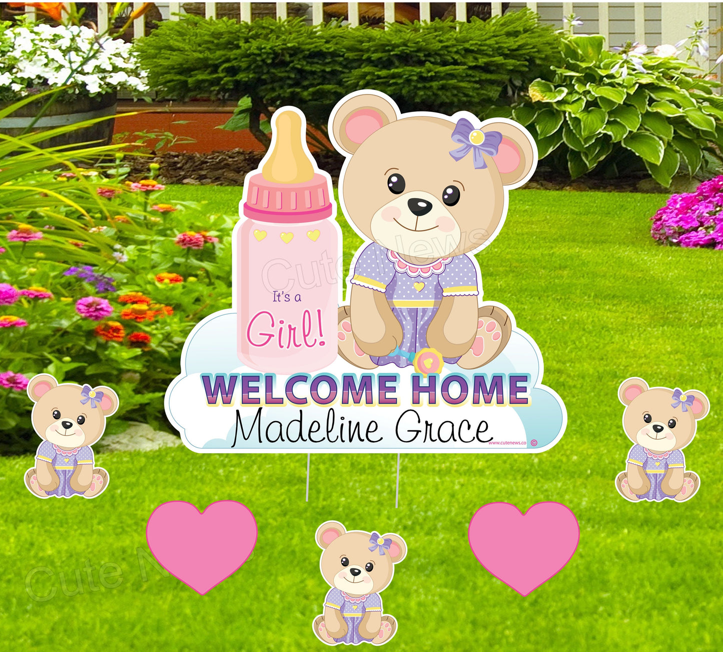 Personalized Teddy Bear Baby Announcement Yard Sign: Welcome Home Decor
