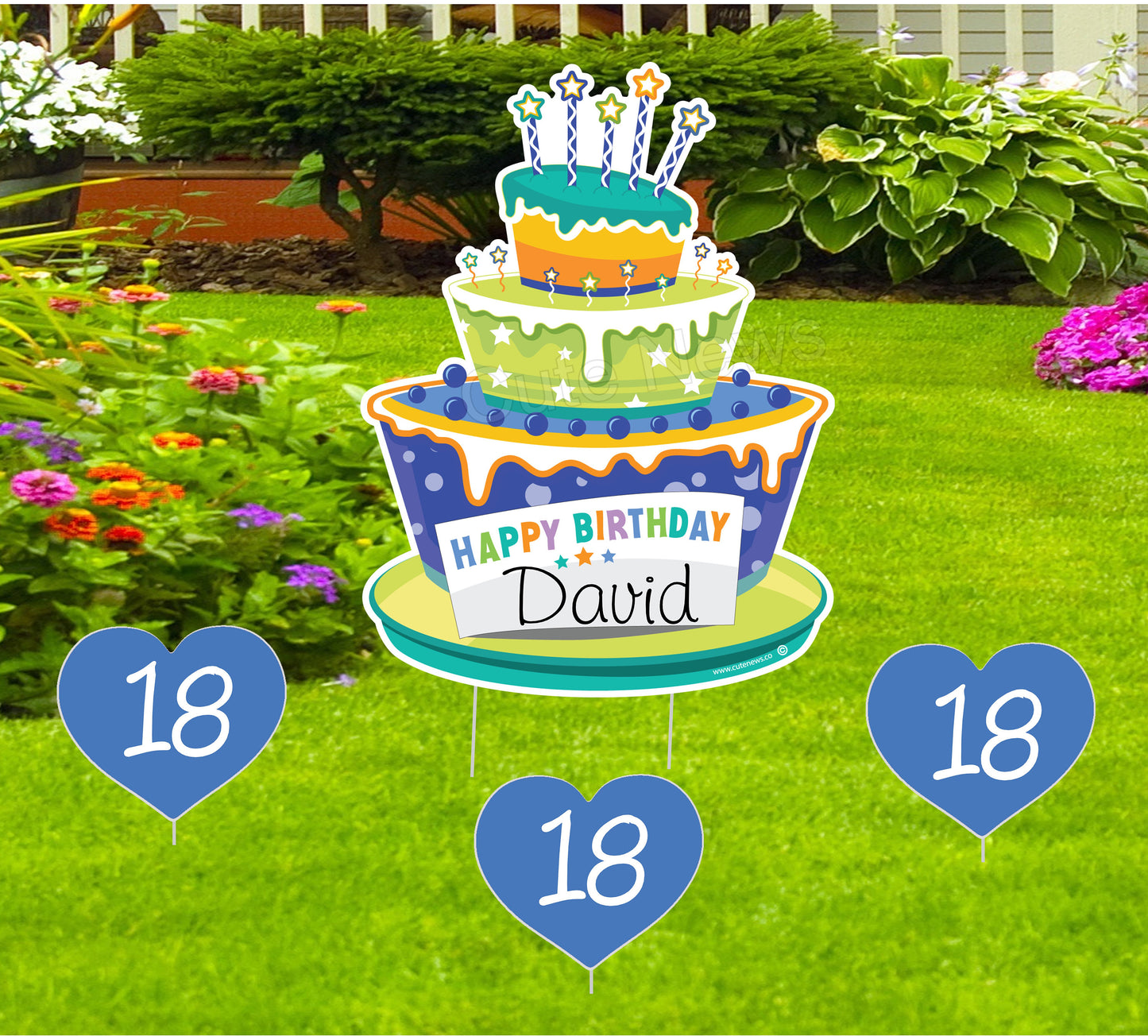 Personalized Birthday Yard Sign Kit: Cake & Hearts Lawn Decoration