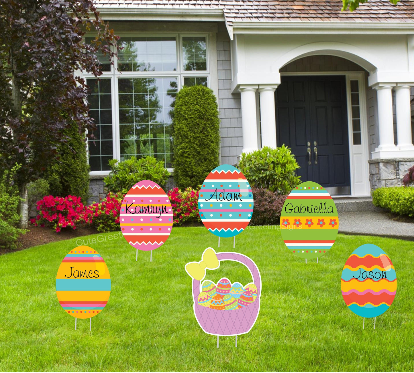 Easter Yard Decor: Basket & Egg Lawn Art with Stakes
