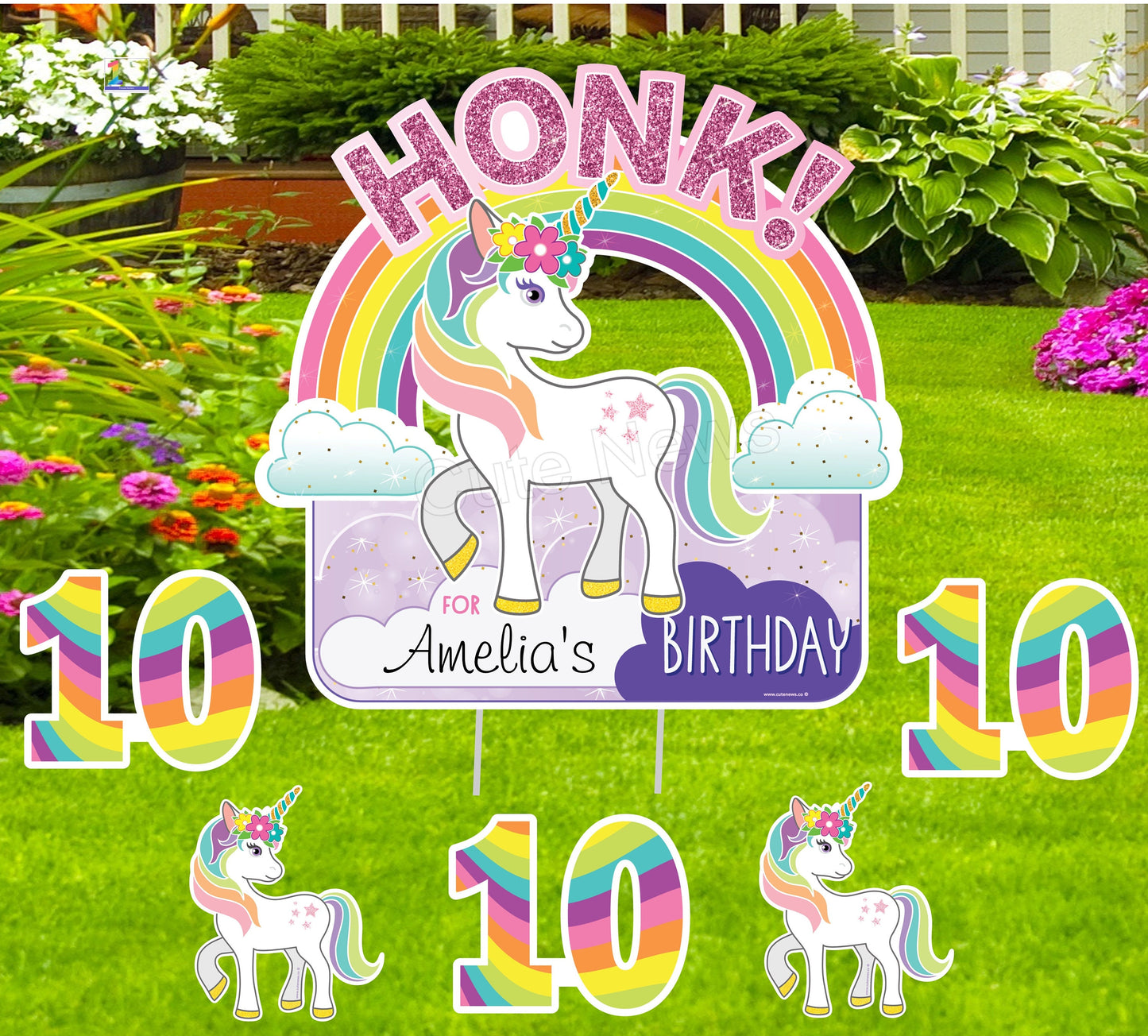 Personalized Unicorn Birthday Yard Sign: Rainbow Party Decor