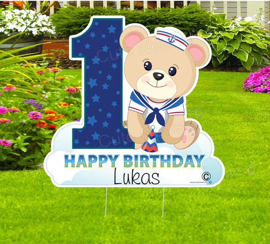 1st Birthday Yard Sign – Personalized Lawn Decor for Boy or Girl – Outdoor Teddy Bear Birthday Banner – Party Decoration & Gift Idea