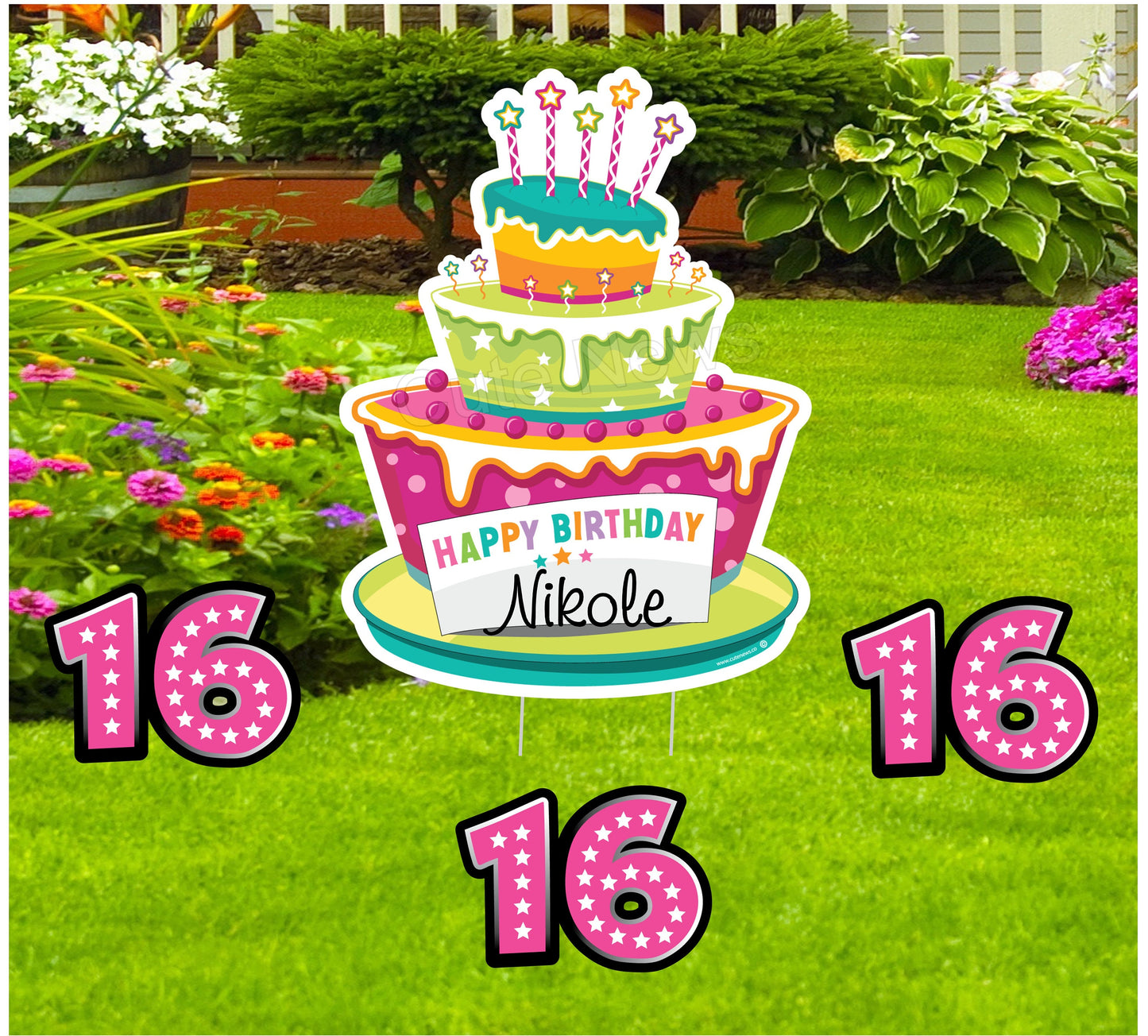 Personalized Sweet 16 Cake Yard Sign: Outdoor Party Decor
