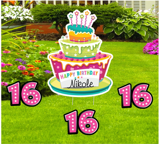 Personalized Sweet 16 Cake Yard Sign: Outdoor Party Decor