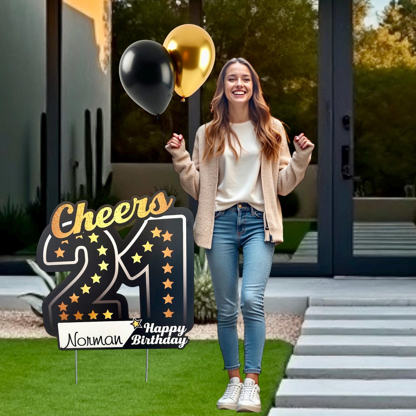 40th Birthday Yard Sign: Black and Gold Party Decor