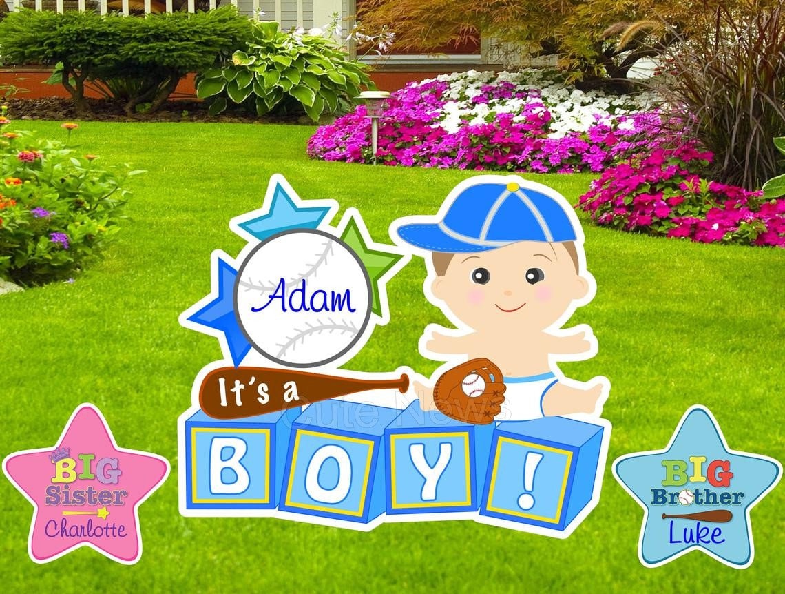 Baseball Baby Announcement Yard Sign - It's A Boy Welcome Home Decor