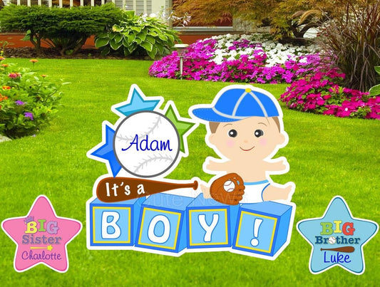 Baseball Baby Announcement Yard Sign - It's A Boy Welcome Home Decor