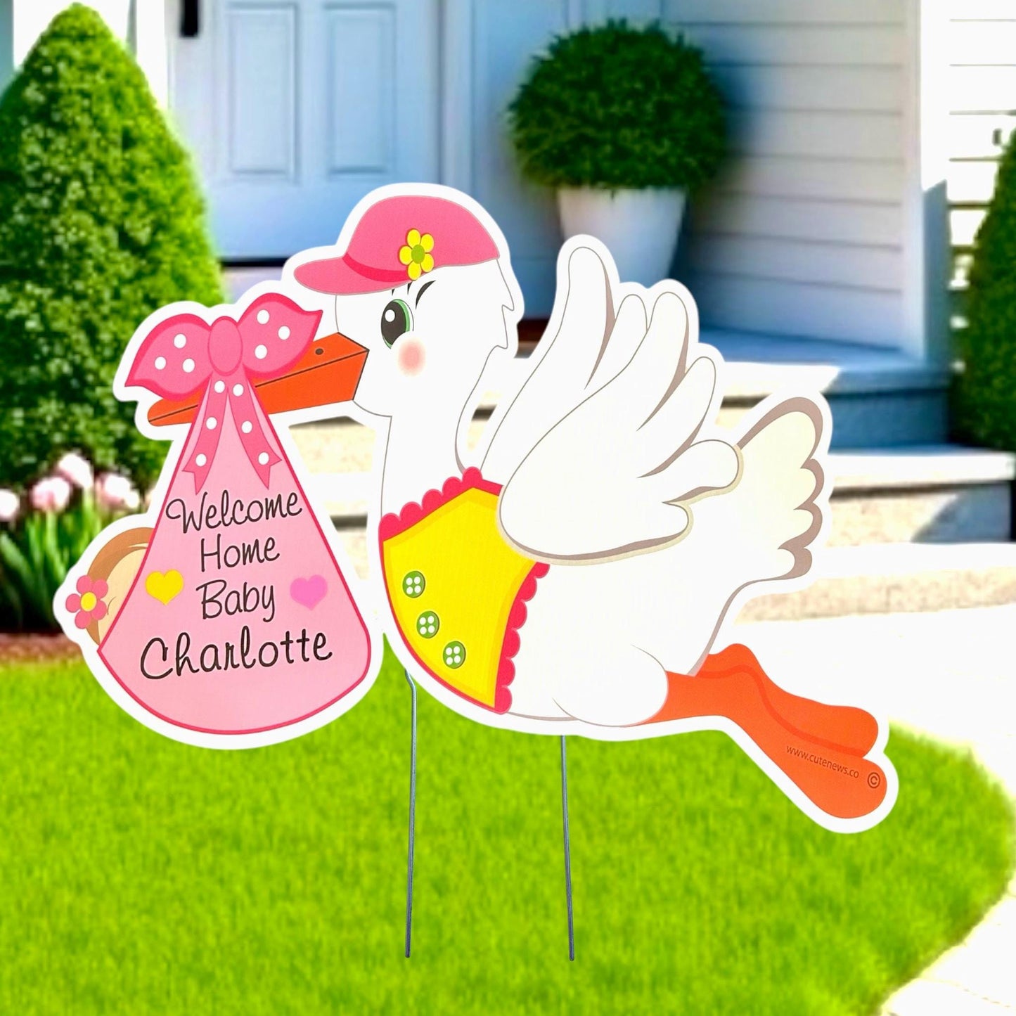 Welcome Home Baby Sign, Its a Girl, Boy Stork Yard Sign, Outdoor New Birth Announcement, Newborn Decor Banner,  Custom Gift for Mom