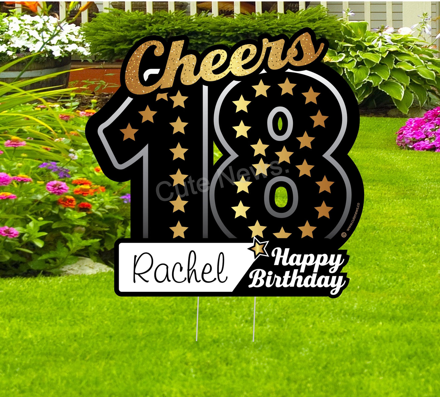Personalized 18th Birthday Yard Sign: Black & Gold Outdoor Decor