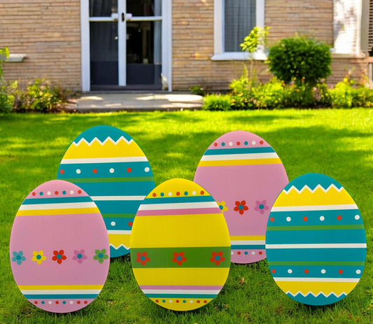 Easter Egg Yard Signs: Colorful Spring Lawn Decor with Metal Stakes