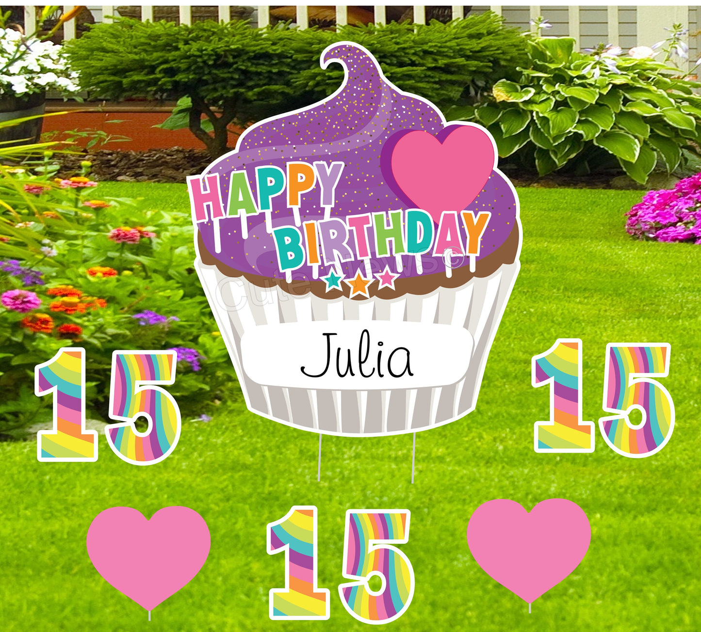 Personalized Cupcake Birthday Yard Sign: Outdoor Party Decor