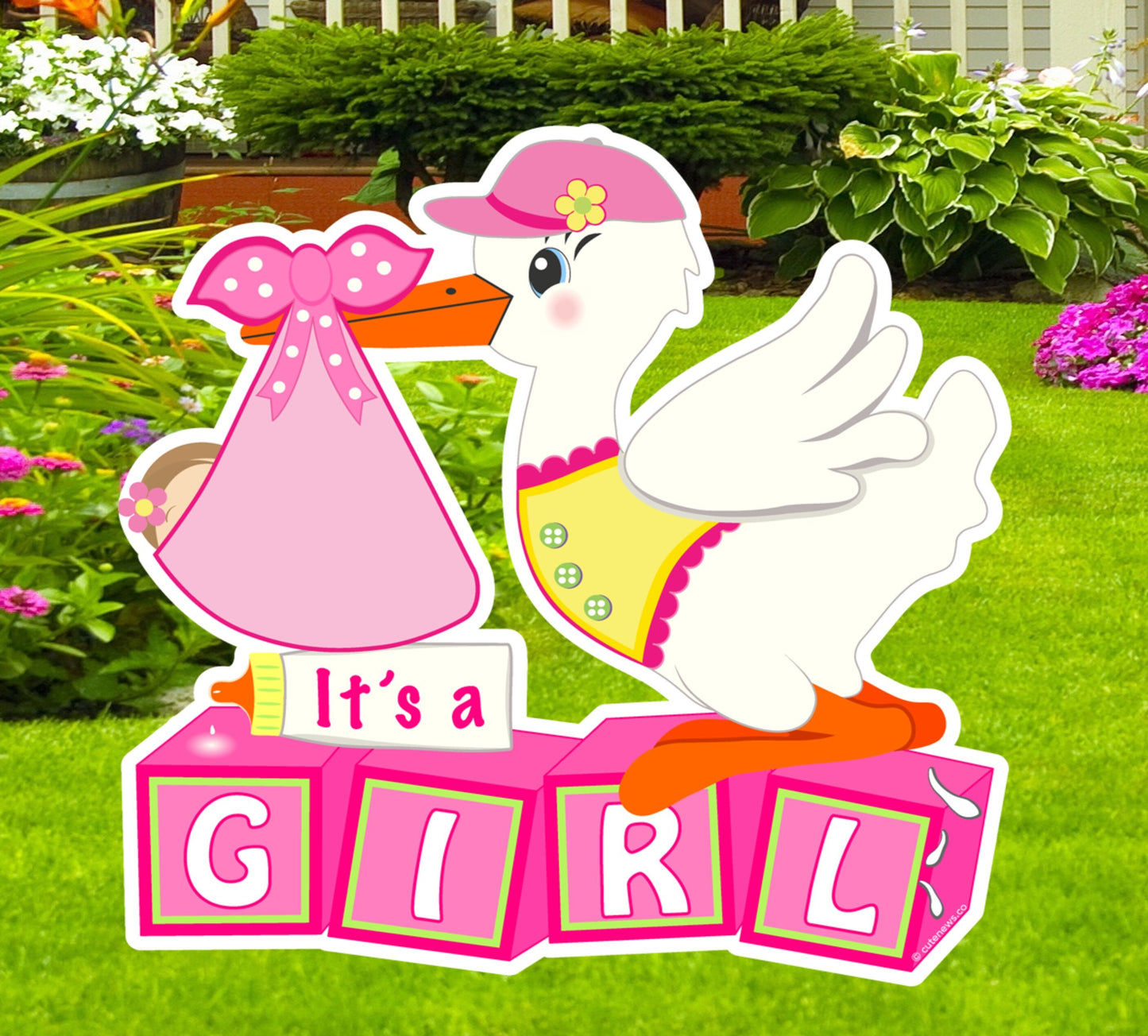 Personalized Stork Baby Shower Yard Sign - Outdoor Party Decor - Building Blocks Theme