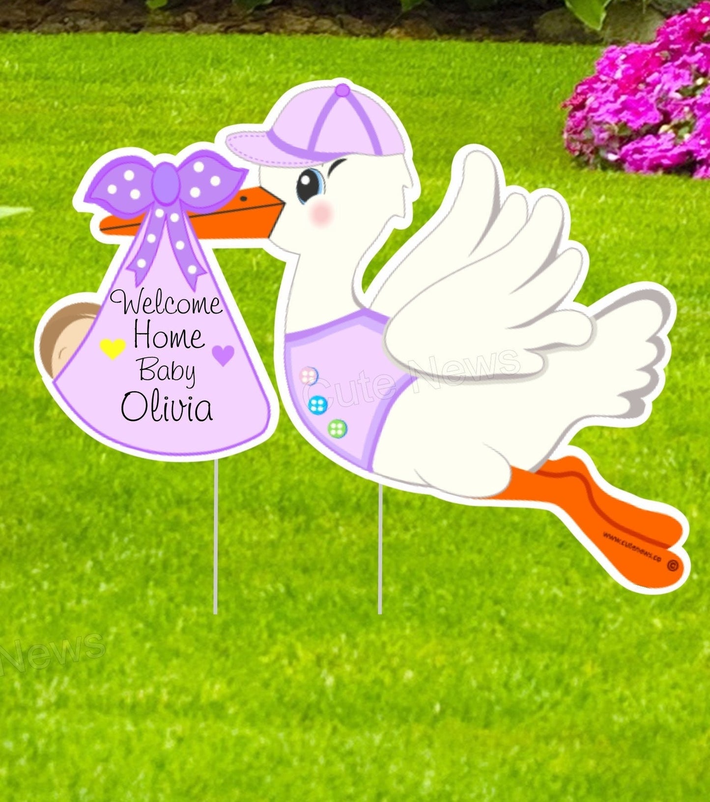 Stork Yard Sign: Welcome Home Baby Announcement - Custom Name