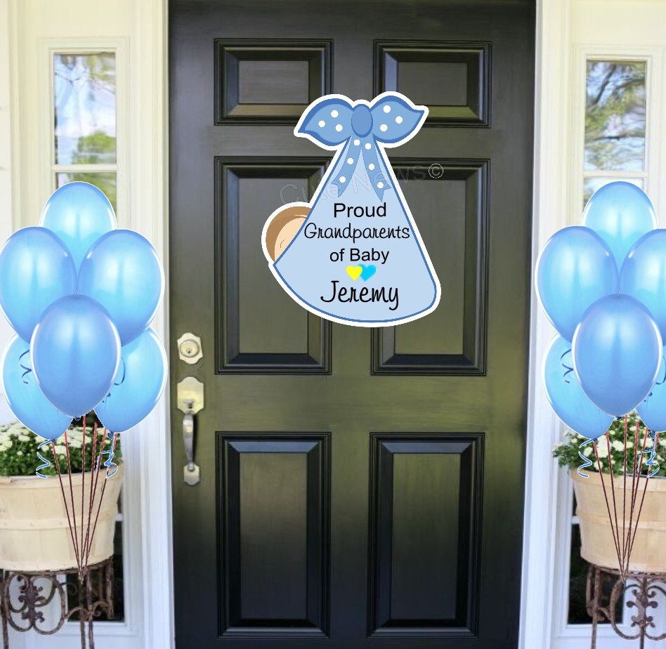 Proud Grandparents Sign New Grandma Grandpa Door Hanger Decoration Custom Gift from Grandchildren Personalized Baby Welcome Newborn Banner