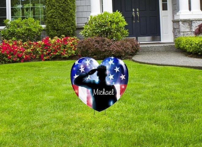 Personalized US Navy Heart Lawn Decoration: Patriotic Military Yard Art