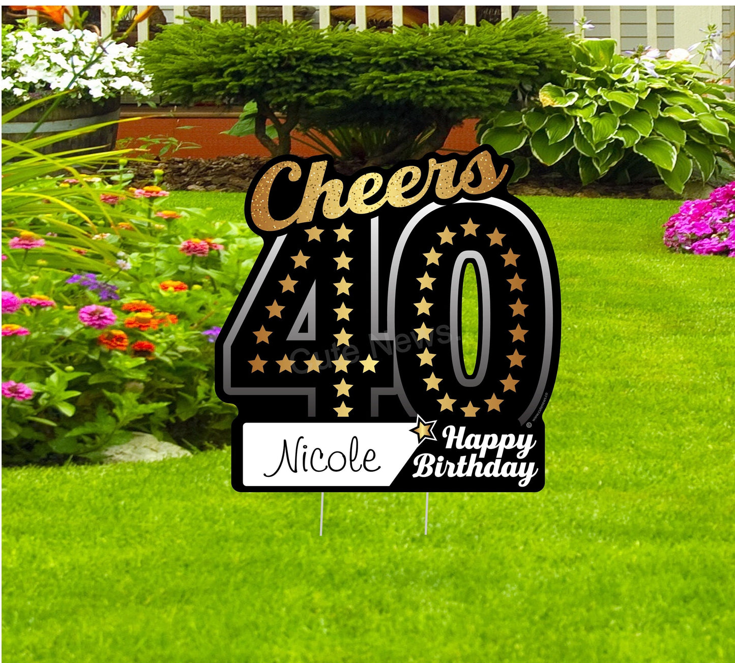 40th Birthday Yard Sign: Black and Gold Party Decor