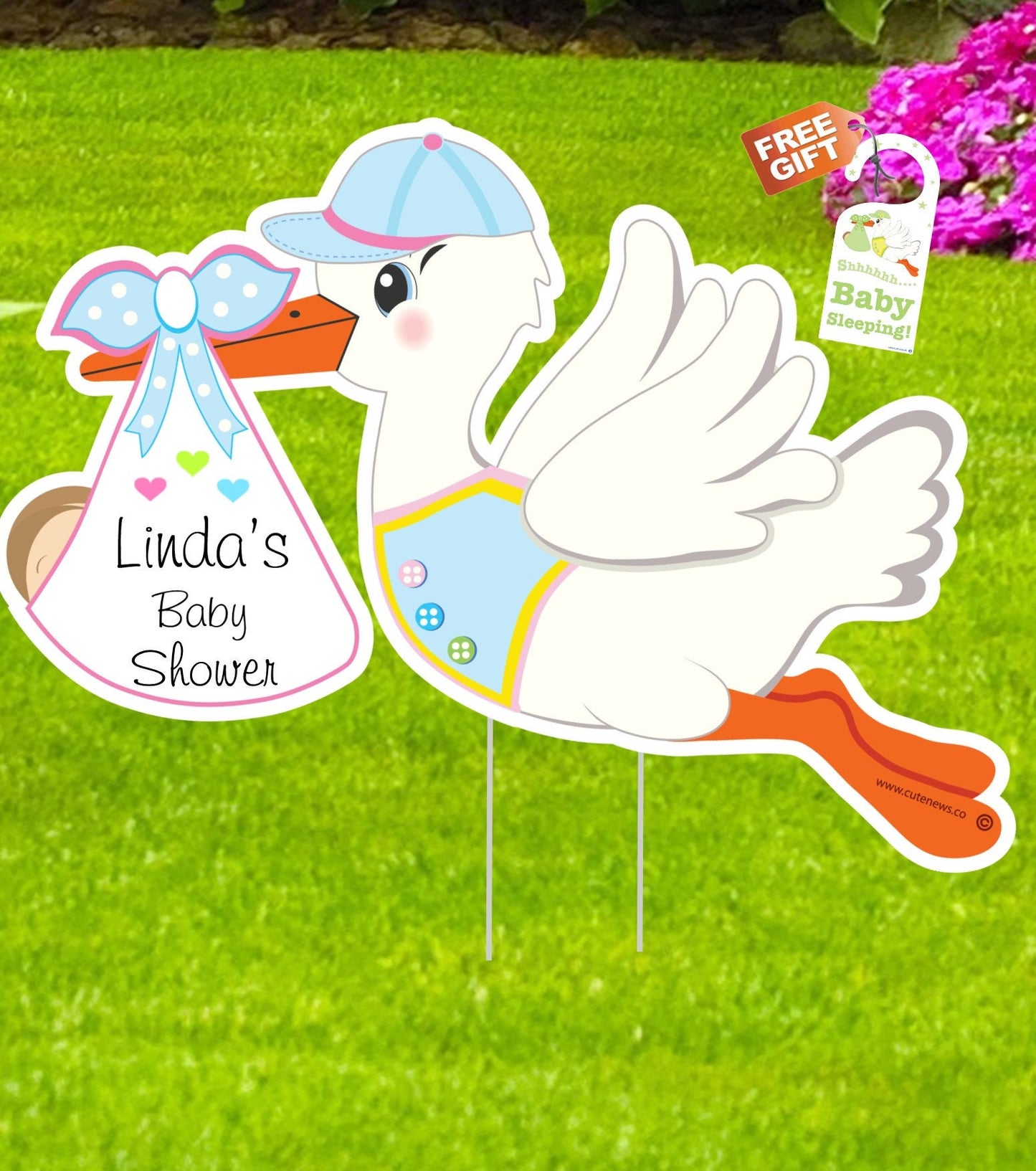 Personalized Stork Baby Shower Yard Sign: Welcome Baby Banner - Outdoor Decor