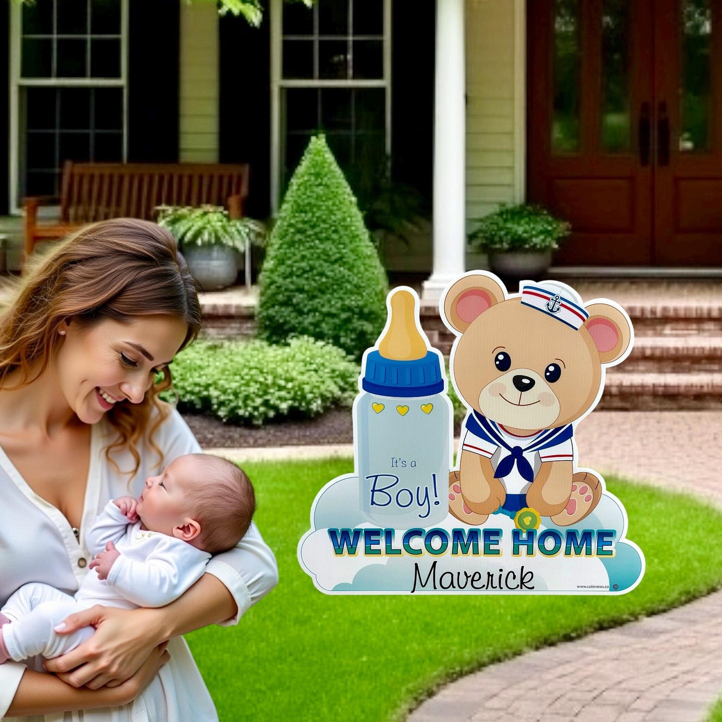 Teddy Bear Baby Yard Sign – Personalized Welcome Home Newborn Decor – Outdoor Birth Announcement – Shower Stork Gift for Boy or Girl