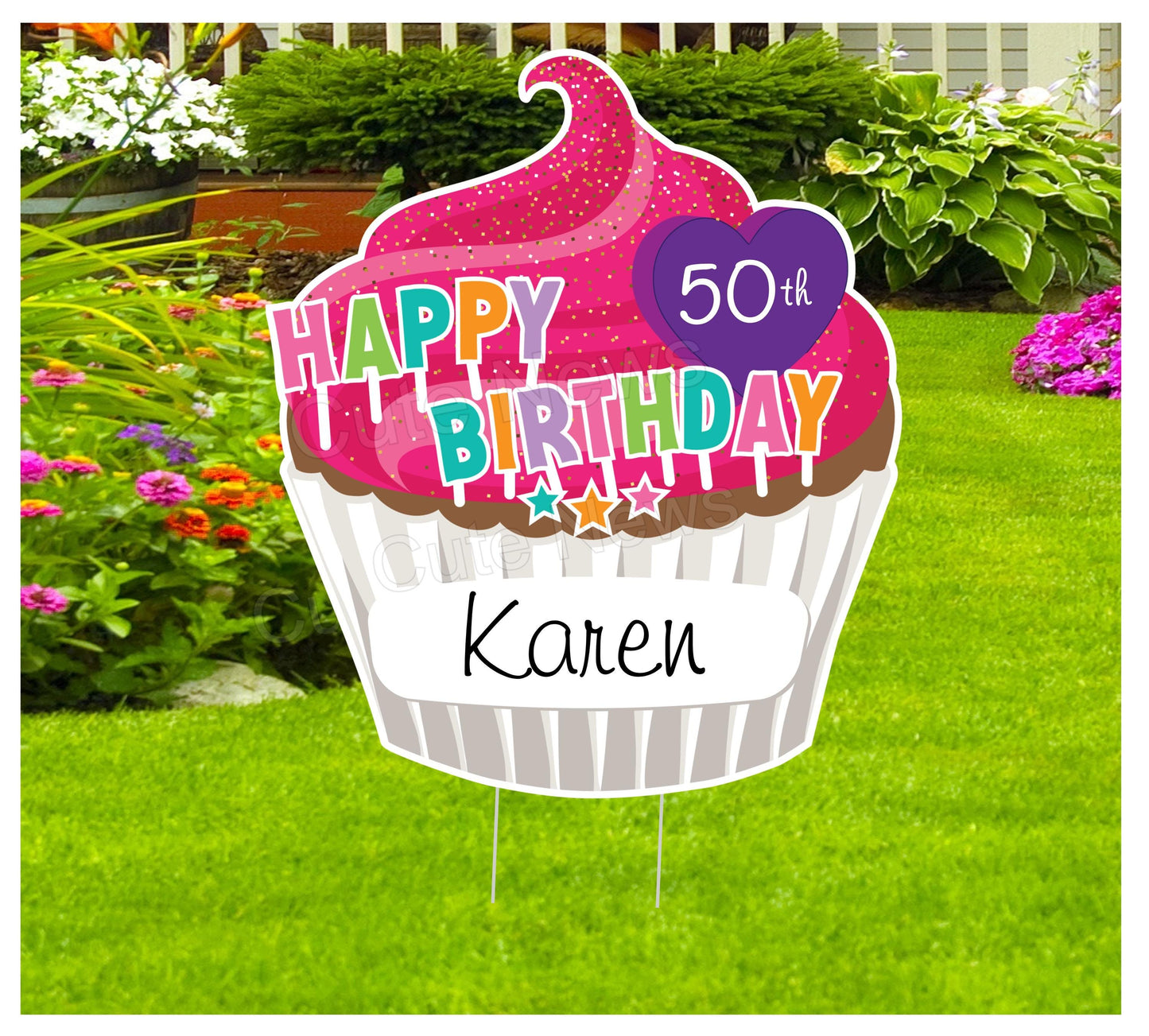 Personalized Cupcake Birthday Yard Sign: Outdoor Party Decor