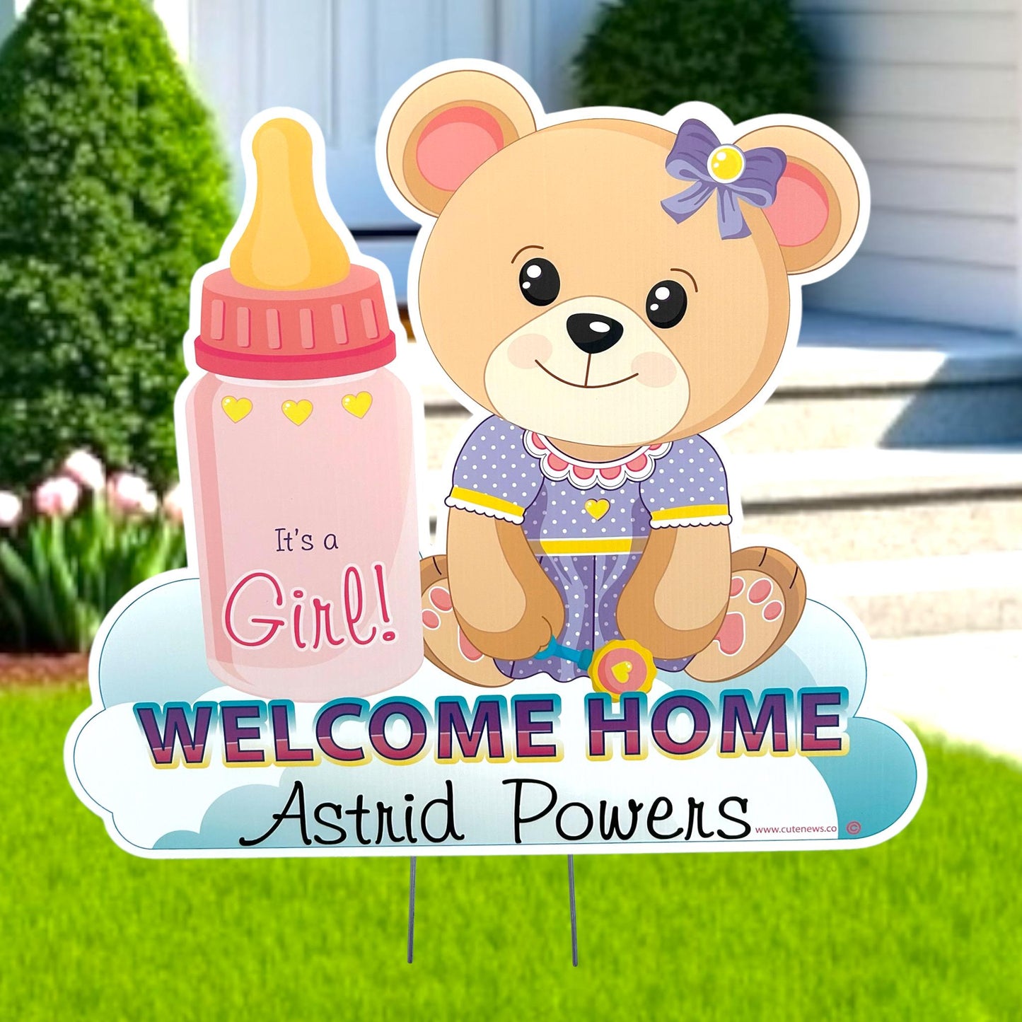 Welcome Home New Baby Teddy Bear or Elephant Yard Sign, Custom Name It's a Girl, Personalized Lawn Birth Announcement, Newborn Decoration