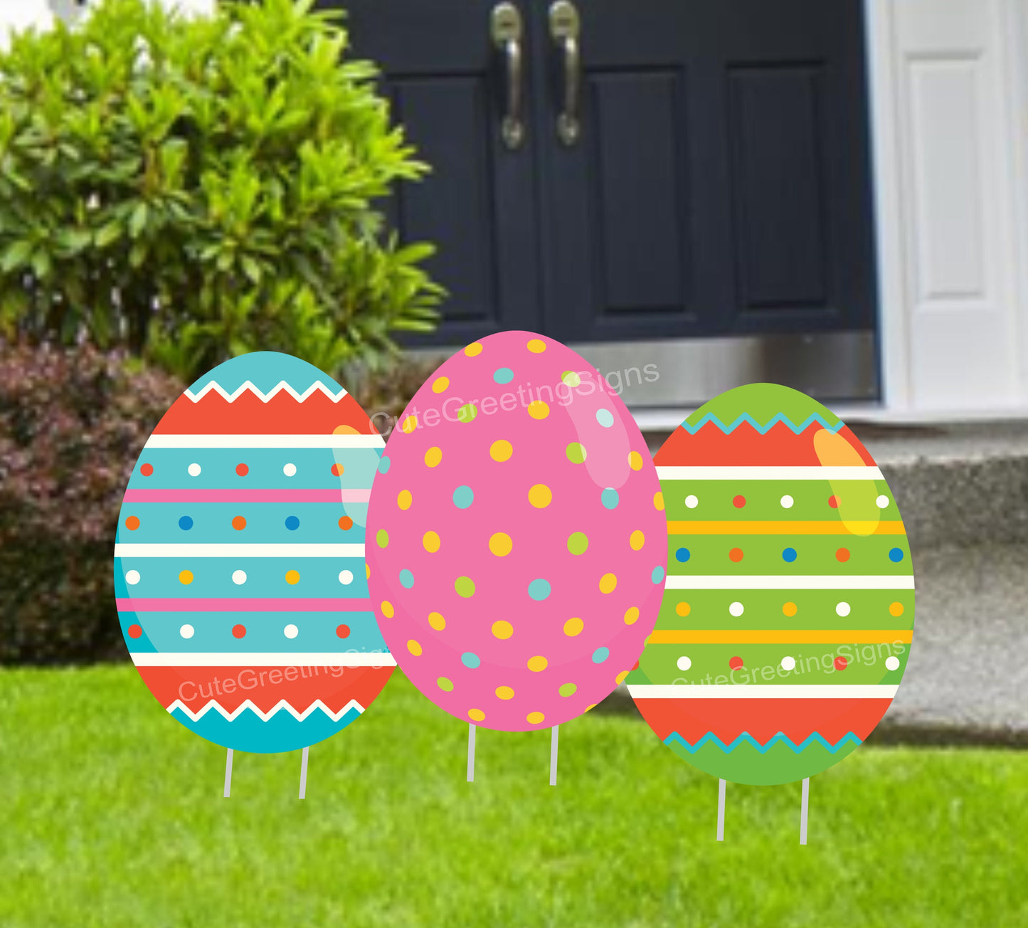 Easter Egg Yard Sign Set: Colorful Lawn Decor with Stakes